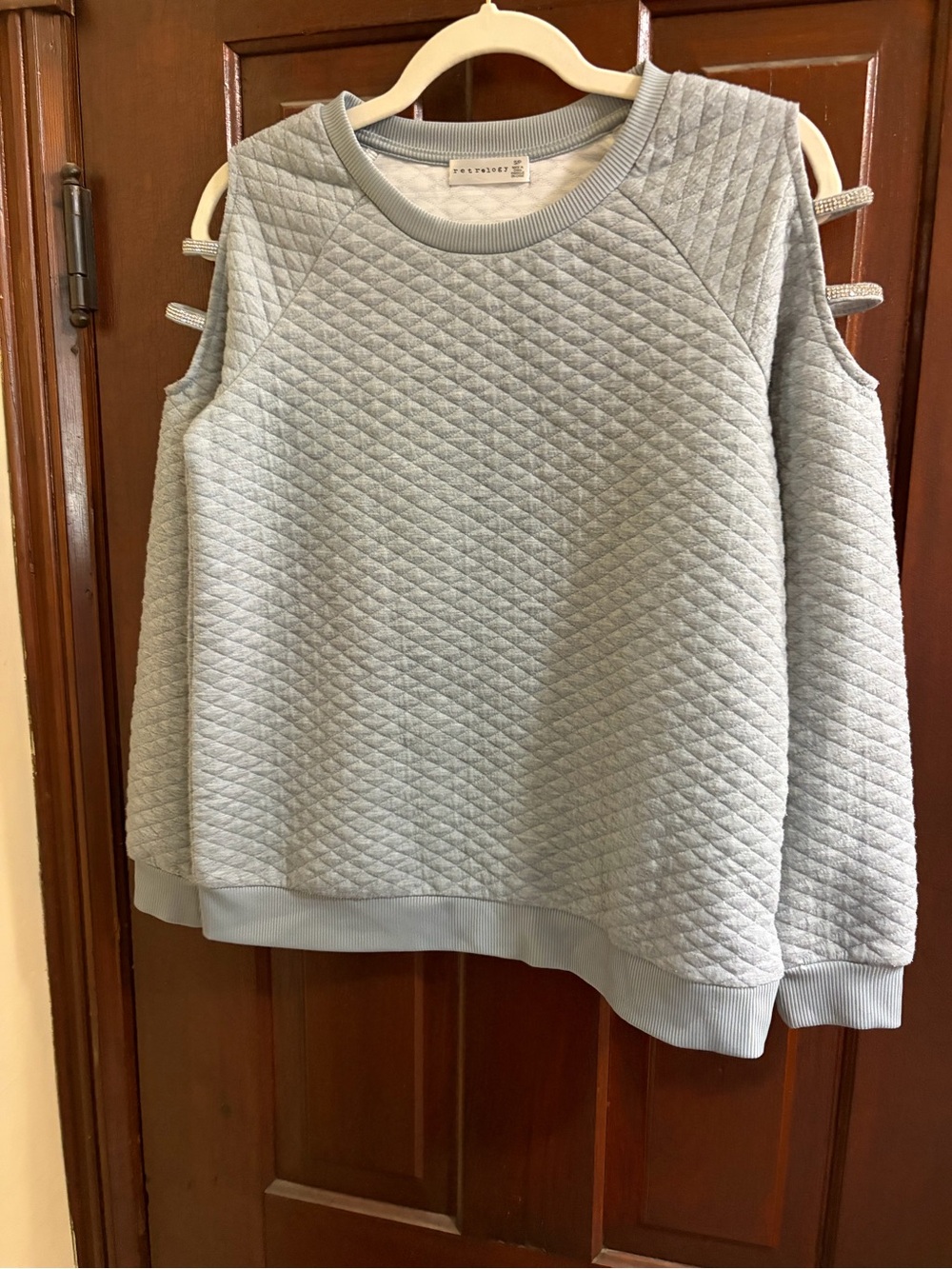 Quilted Cold-Shoulder Pullover Sweater - Grey